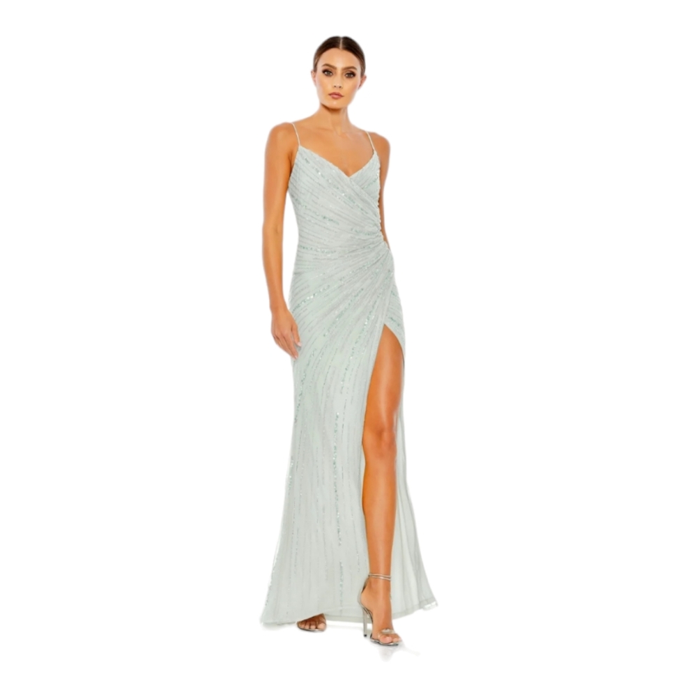 NWT Mac Duggal Beaded Sleeveless Faux Wrap Gown Size 6